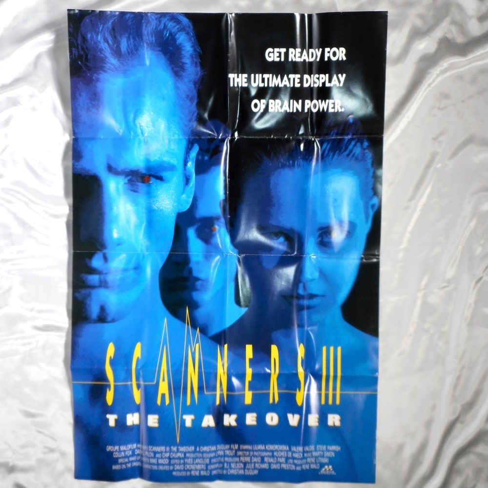 Scanners 3 Takeover VTG 90s Horror Movie Poster Liliana Komorowska Sci-Fi Folded